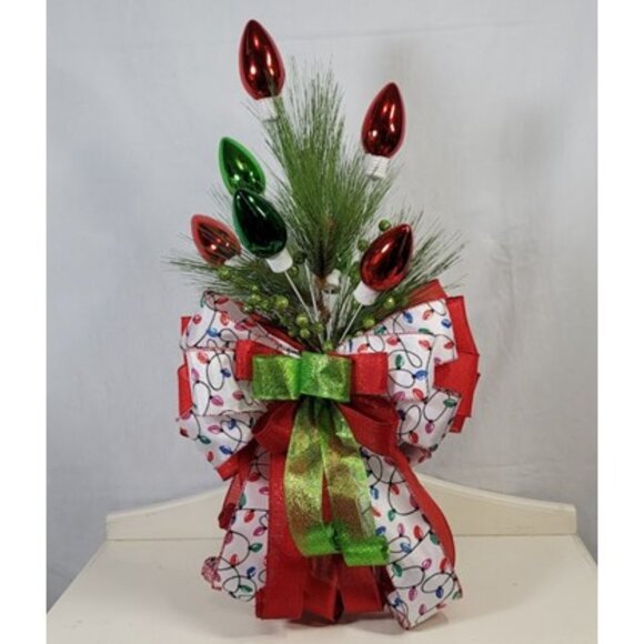 Christmas Tree Topper, Christmas Tree Light Bulb Double-Sided Bow Tree Topper - Picture 1 of 8